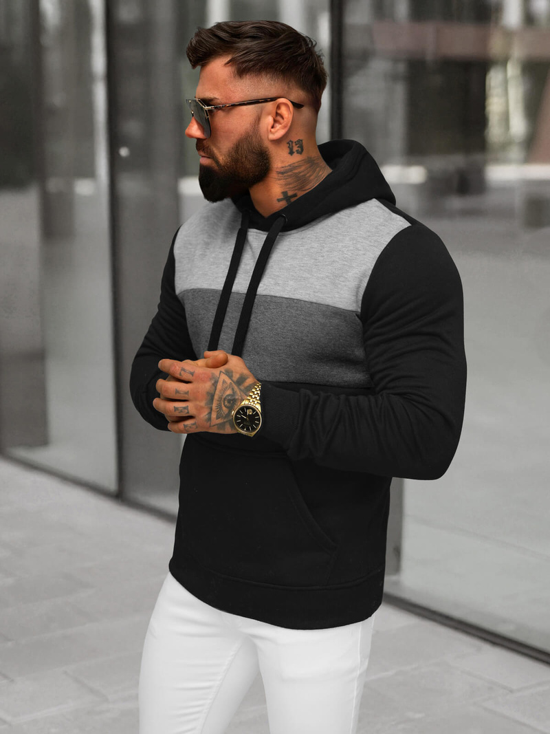 Sweatshirt à capuche homme noir OZONEE JS/8B1312/3