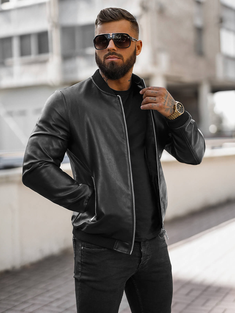 Veste en cuir homme noir OZONEE JS/11Z8106Z