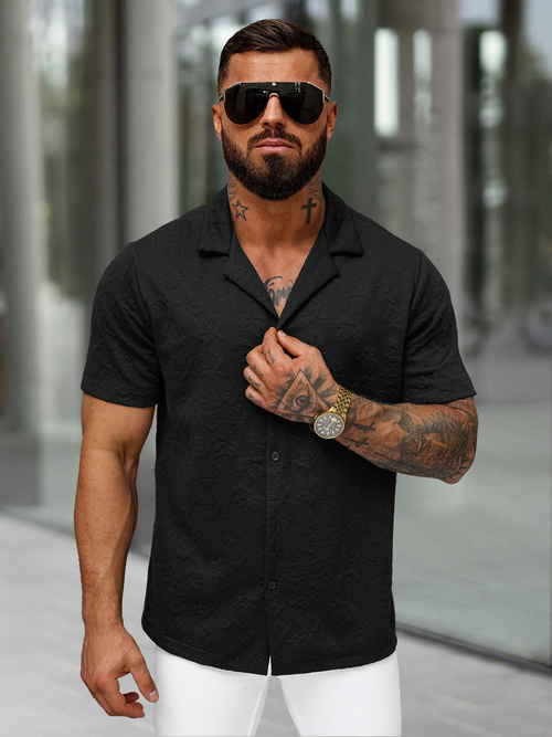 Chemise homme à manches courtes noir OZONEE O/B2258