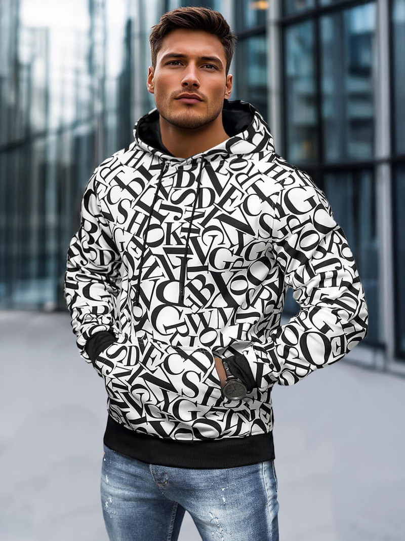 Sweatshirt à capuche homme blanc OZONEE JS/8B1238/1Z