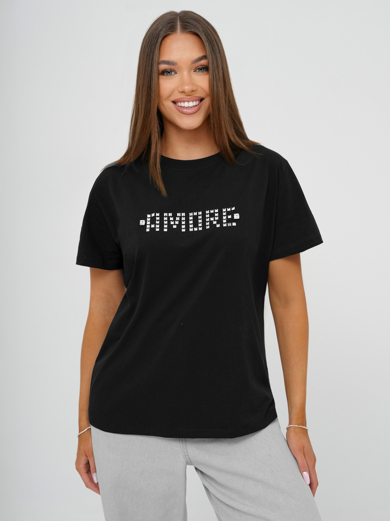 T-shirt Femme Noir et Argent OZONEE JS/YJ77716