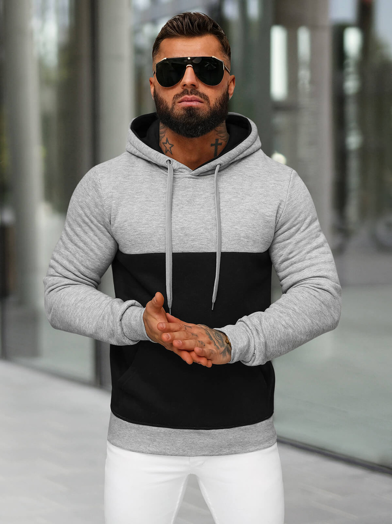 Sweatshirt à capuche homme gris OZONEE JS/8B1317/2
