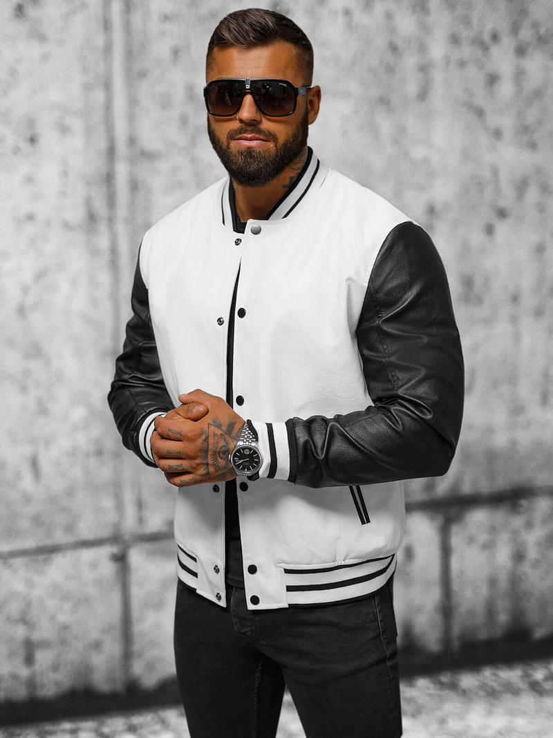 Veste en cuir homme blanc et noir OZONEE JS/11Z8068