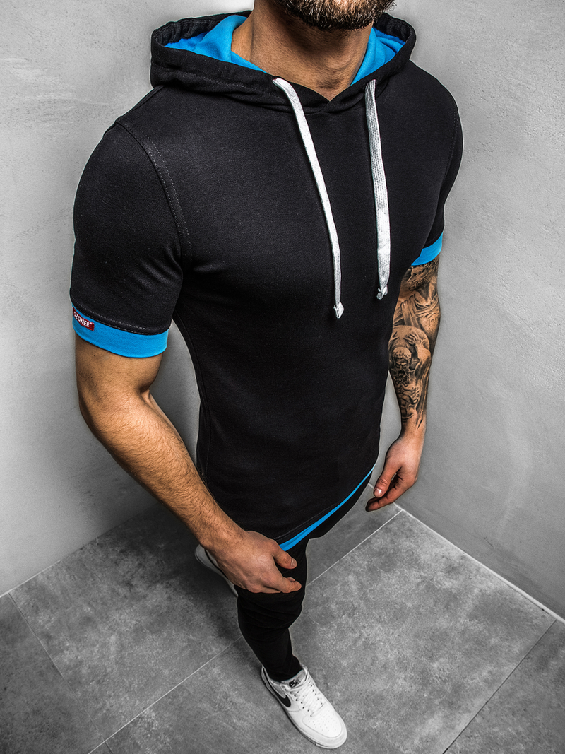 T-Shirt Homme Noir et bleu OZONEE O/1273Z