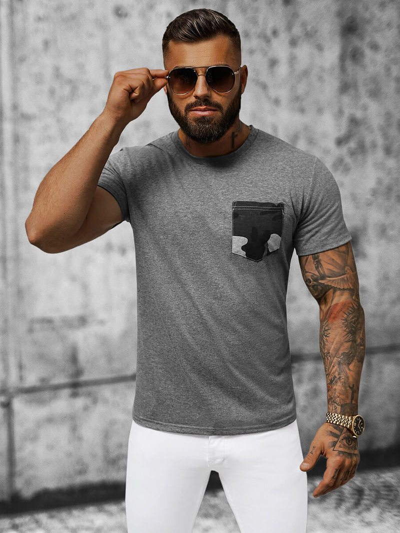 T-shirt Homme Gris Foncé OZONEE JS/8T85/3Z