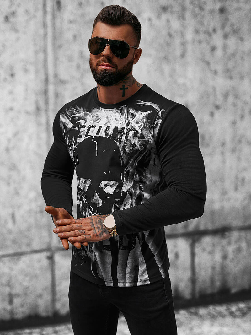 T-shirt à manches longues homme noir OZONEE O/B257