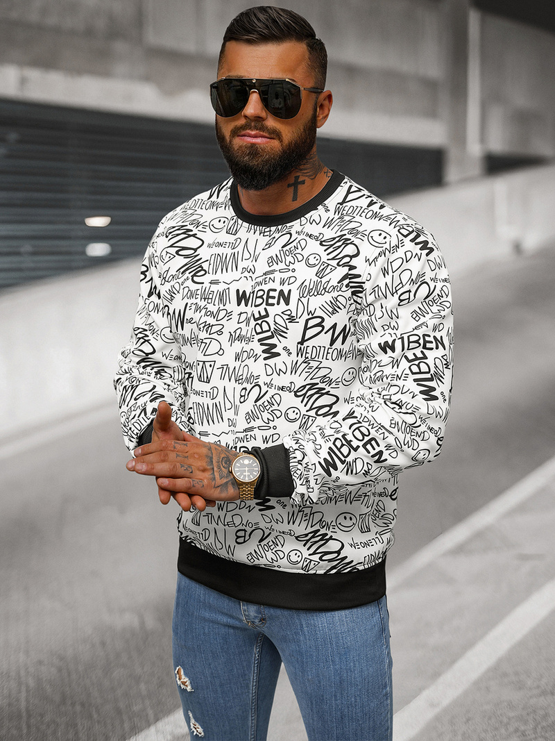 Sweatshirt Homme Blanc OZONEE JS/8B1218/1