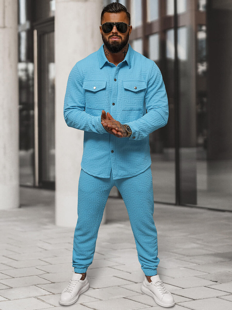 Ensemble homme bleu clair chemise et pantalon OZONEE O/3C105