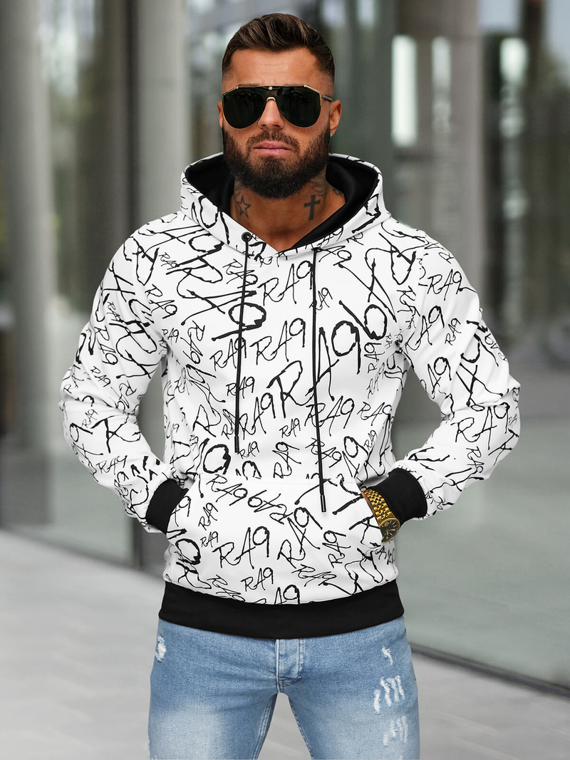 Sweatshirt à capuche homme blanc OZONEE JS/8B1253/1