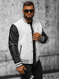 Veste en cuir homme blanc et noir OZONEE JS/11Z8068