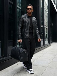 Veste en cuir homme Noir OZONEE JS/11Z8138