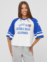 T-shirt femme blanc et bleu OZONEE JS/R62493