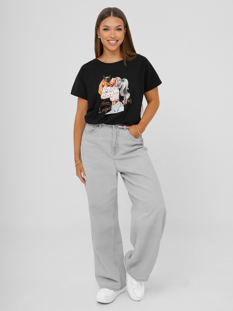 T-shirt femme noir OZONEE JS/95T2575/3