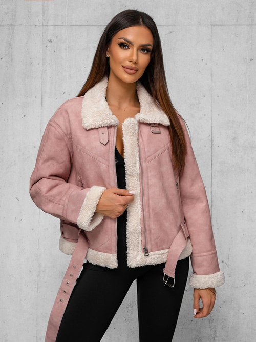 Veste en cuir femme rose poudré OZONEE O/81331Z