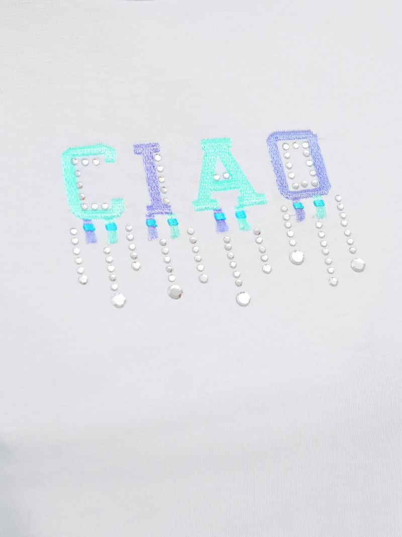 T-shirt femme blanc et menthe OZONEE JS/RJ77542