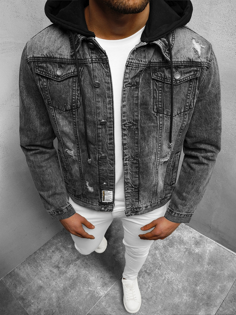 Veste en jean Homme noir OZONEE NB/MJ505N