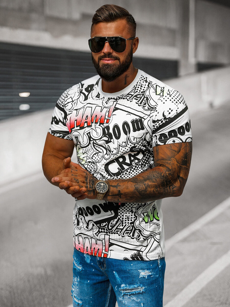 T-shirt Homme Blanc OZONEE O/T137/1