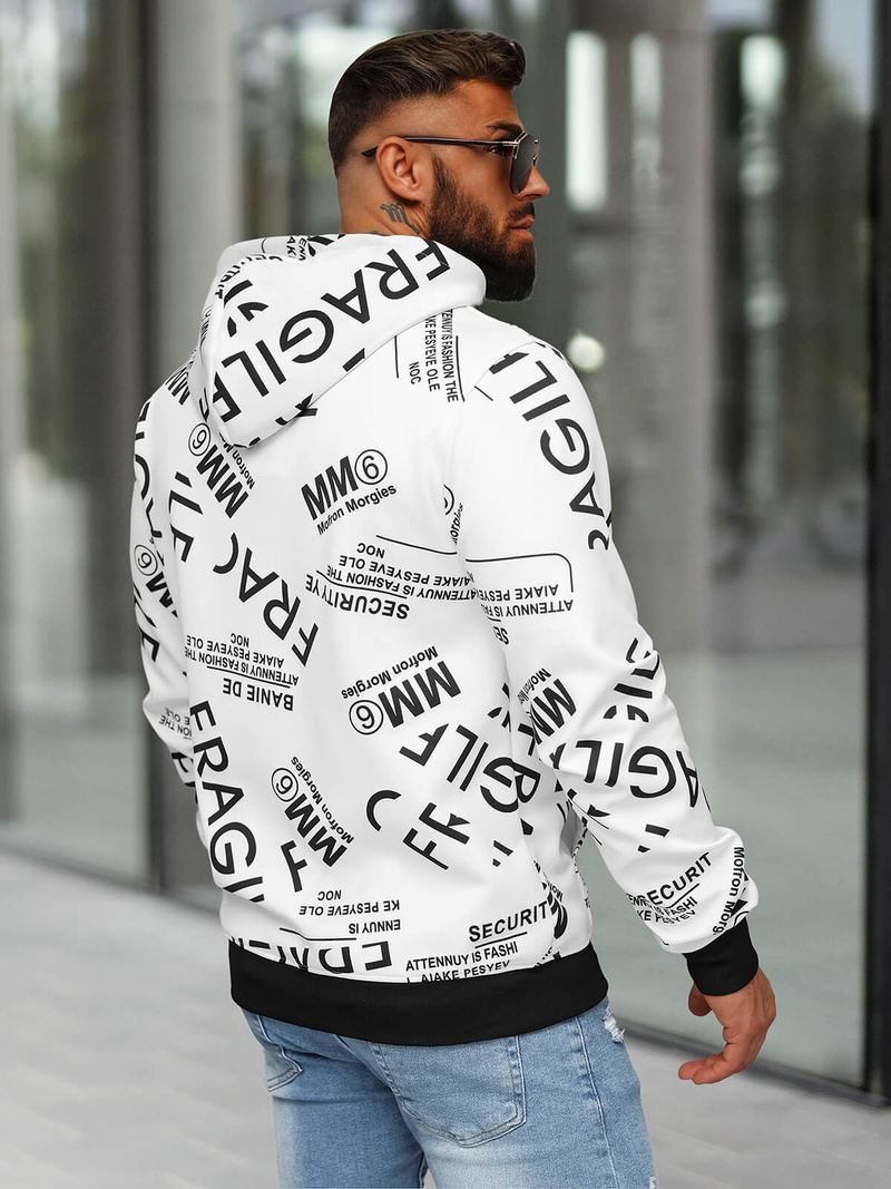 Sweatshirt à capuche homme blanc OZONEE JS/8B1255/1