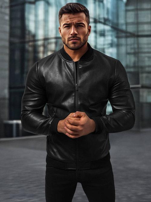Veste en cuir homme Noir OZONEE JS/11Z8015Z