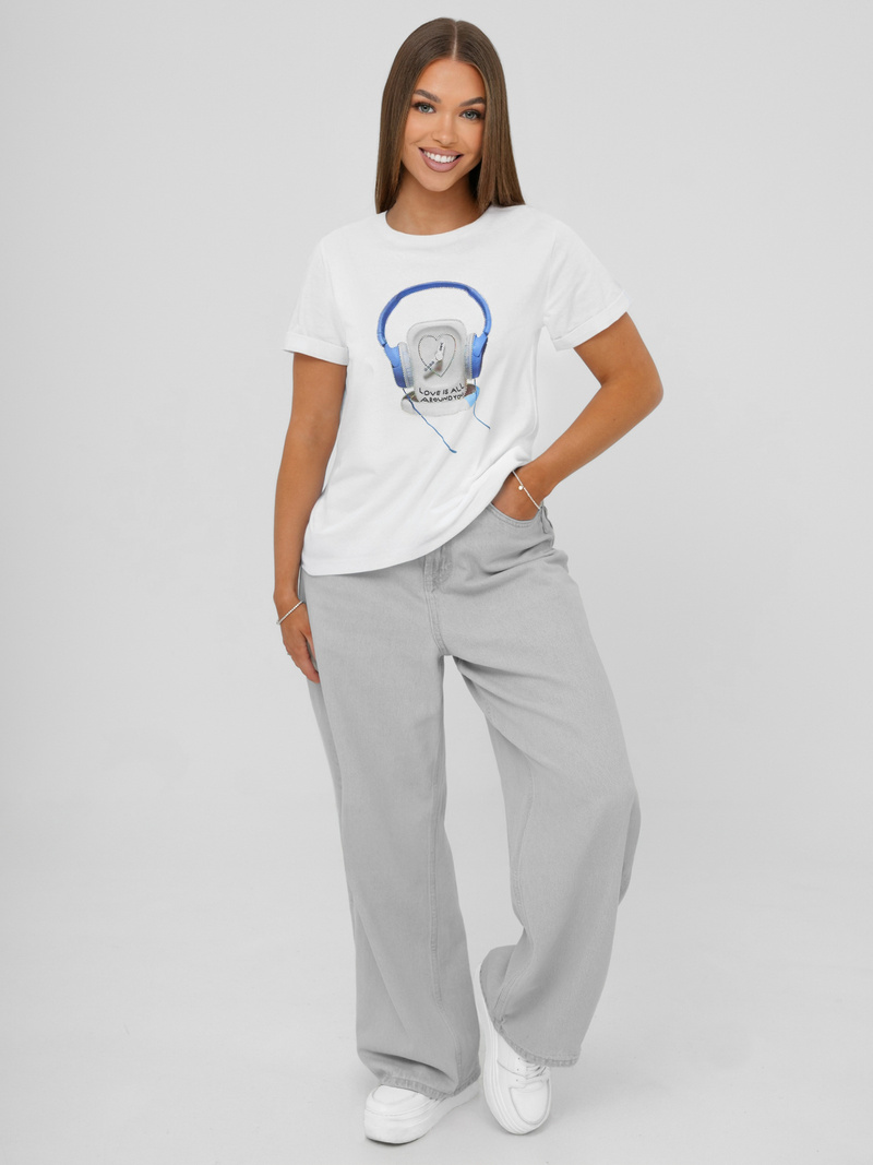 T-shirt femme blanc et bleu OZONEE DJ77806