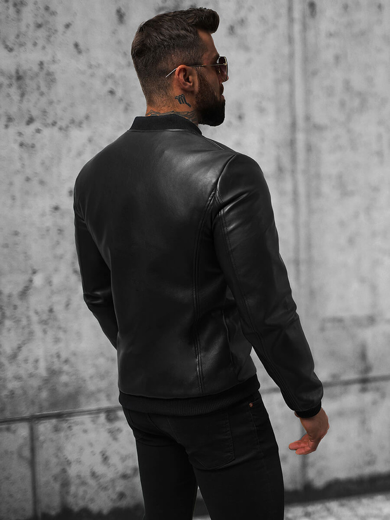 Veste en cuir homme Noir OZONEE JS/11Z8015