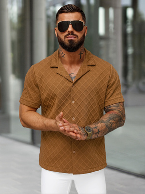 Chemise homme à manches courtes marron OZONEE O/B2257