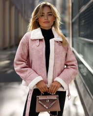 Veste en cuir femme rose poudré OZONEE O/81331Z