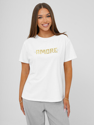 T-shirt Femme Blanc et Or OZONEE JS/YJ77716