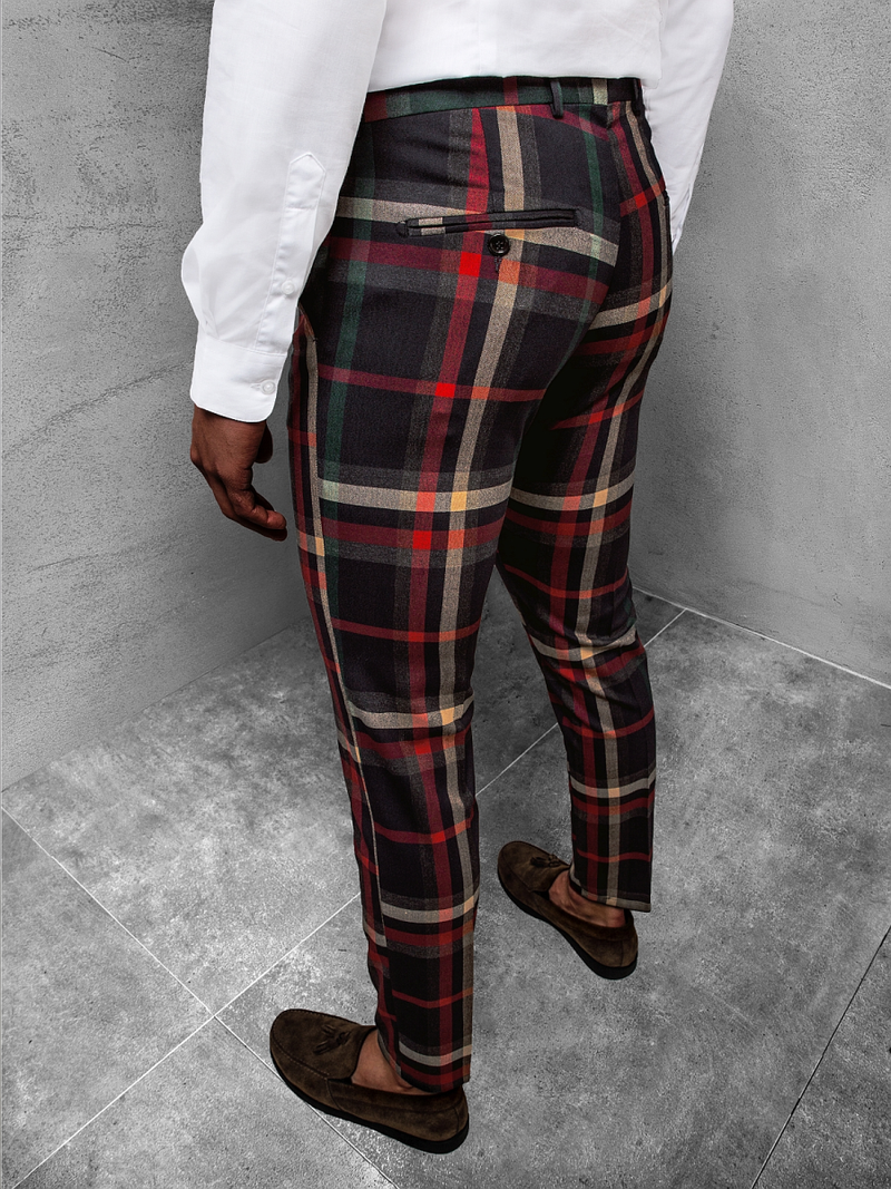 Pantalon Chino Homme bleu marine et rouge OZONEE DJ/5587