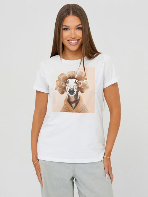 T-shirt femme blanc et beige OZONEE JS/YJ77726