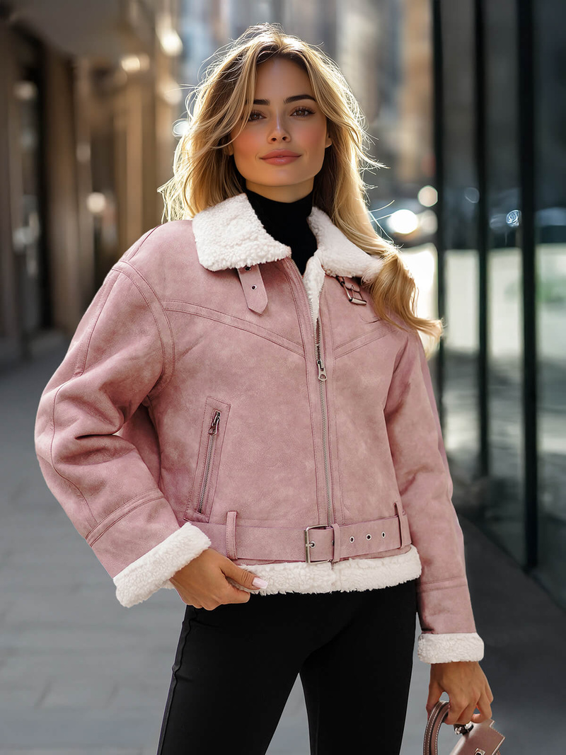 Veste en cuir femme rose poudré OZONEE O/81331Z