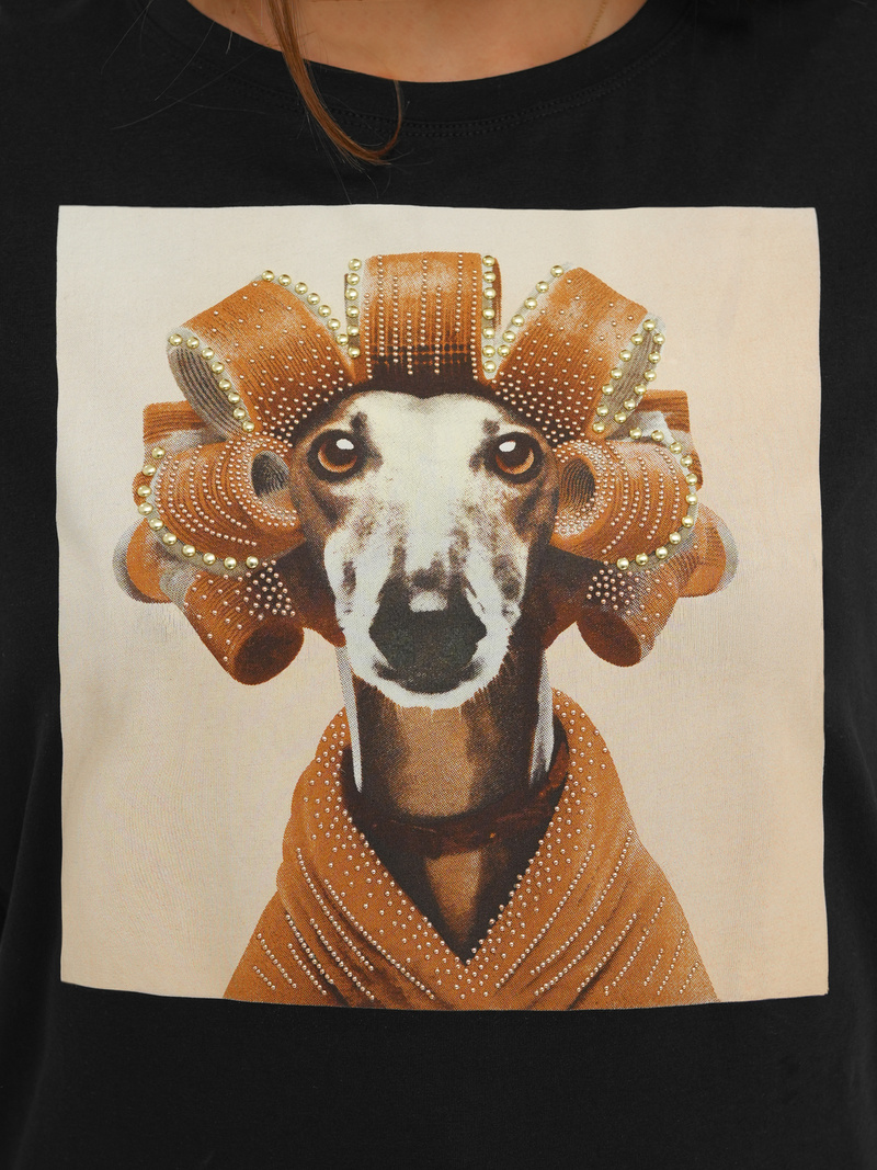 T-shirt femme noir et beige OZONEE JS/YJ77726