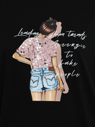 T-shirt femme noir OZONEE JS/95T2573/3