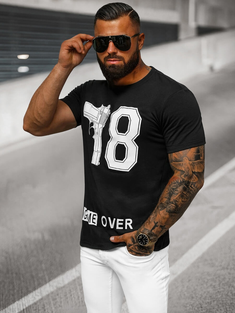 T-shirt Homme Noir OZONEE O/T123/3Z