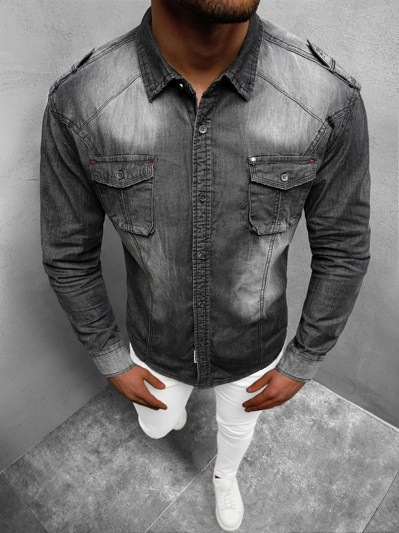 Chemise en jean Homme noir OZONEE NB/MC701N