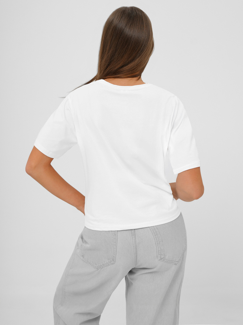 T-shirt femme blanc et bleu OZONEE JS/RJ77247