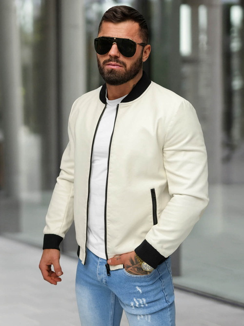 Veste en cuir homme ecru OZONEE JS/11Z8107