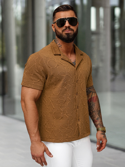 Chemise homme à manches courtes marron OZONEE O/B2256