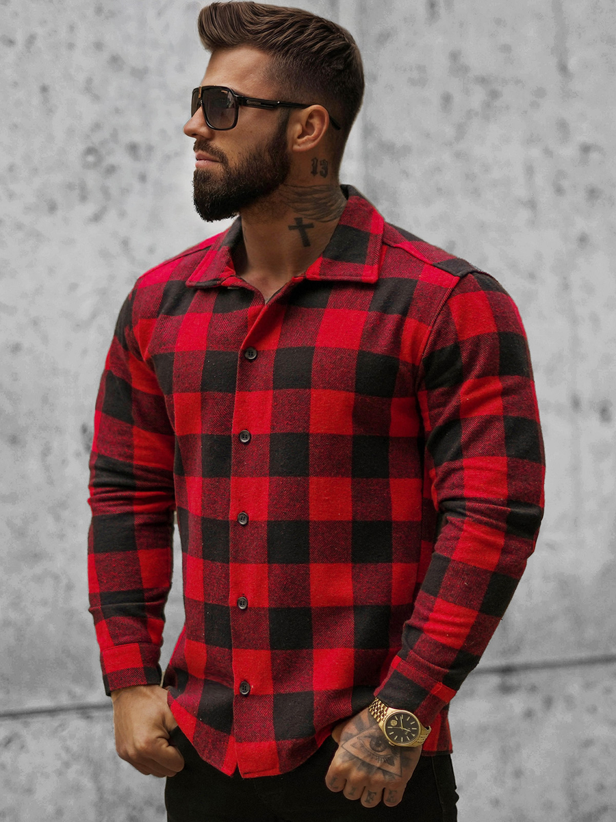 Shirt Chemise Rouge Noir Timberland Chemise Manches Longues A