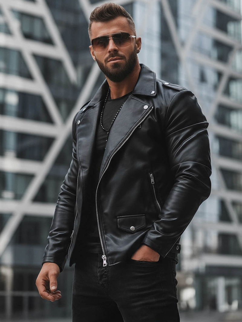 Veste en cuir homme Noir OZONEE JS/11Z8014Z
