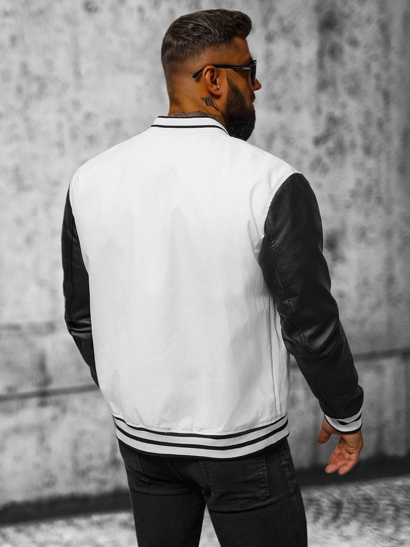 Veste en cuir homme blanc et noir OZONEE JS/11Z8068