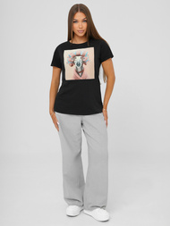 T-shirt femme noir et rose OZONEE JS/YJ77726