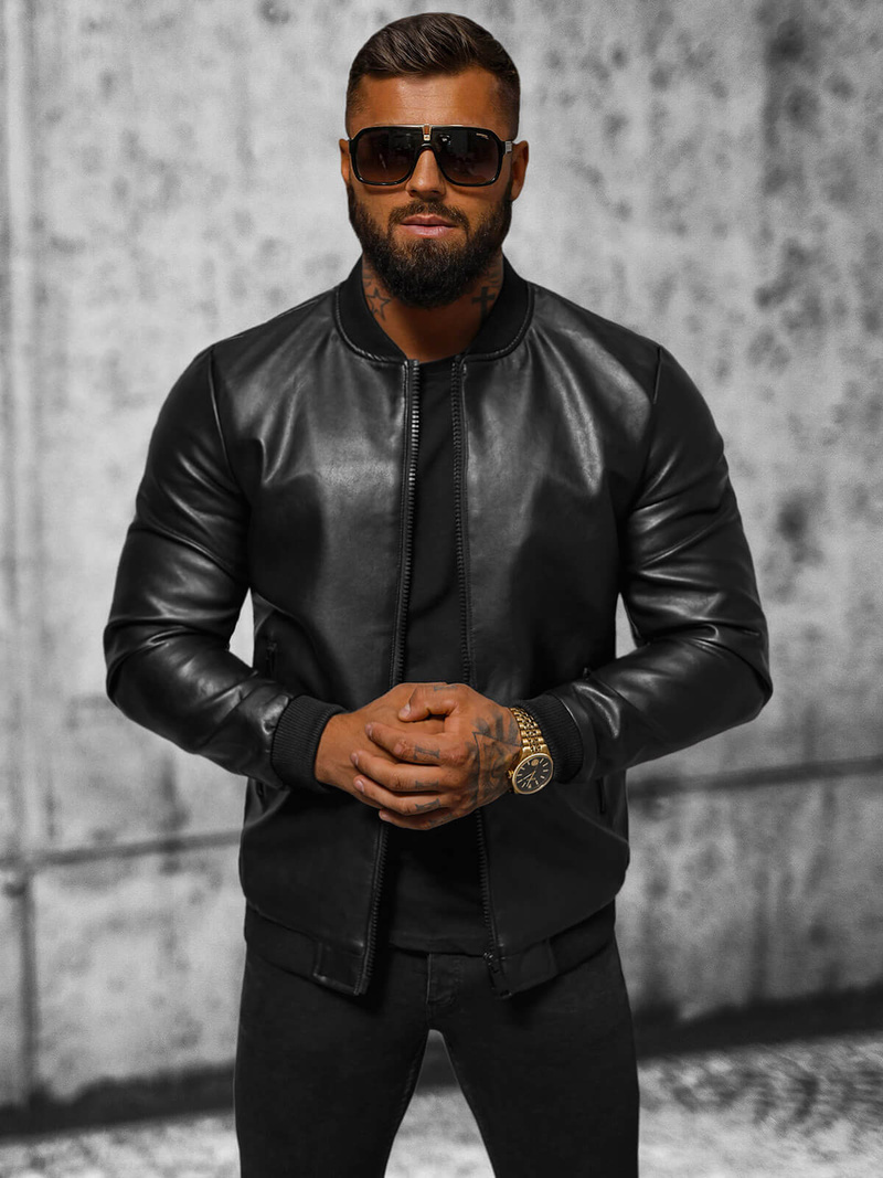 Veste en cuir homme noir OZONEE JS/11Z8105