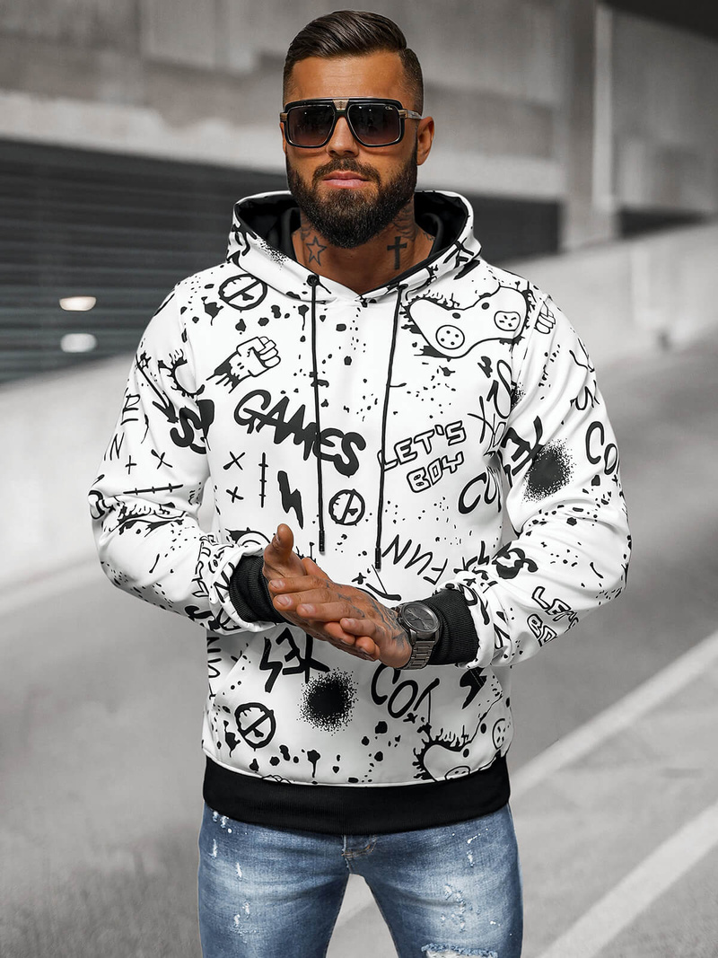 Sweatshirt à capuche homme blanc OZONEE JS/8B1227/1