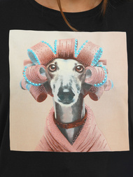 T-shirt femme noir et rose OZONEE JS/YJ77726