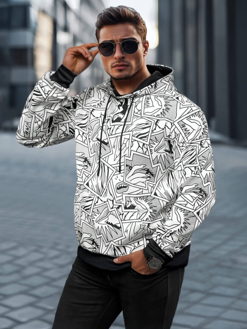 Sweatshirt à capuche homme blanc OZONEE JS/8B1256/1Z