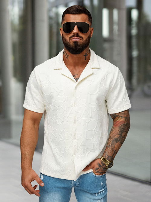 Chemise homme à manches courtes ecru OZONEE O/B2256