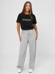 T-shirt Femme Noir et Argent OZONEE JS/YJ77716