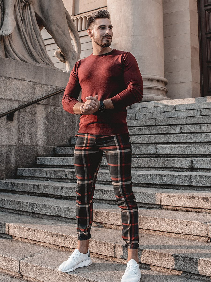 Pantalon Chino Homme bleu marine et rouge OZONEE DJ/5587