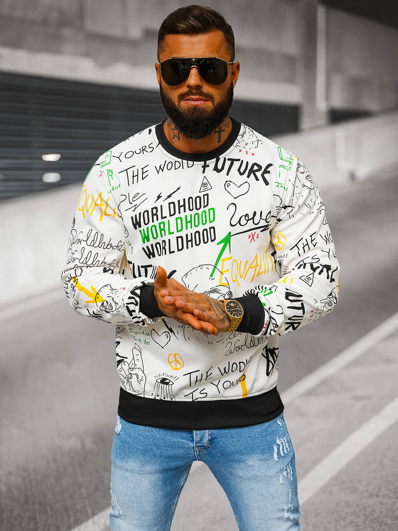 Sweatshirt Homme Blanc OZONEE JS/8B1228/1